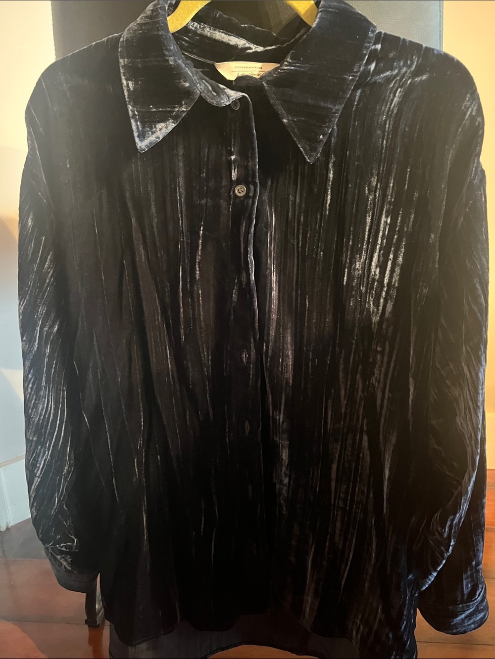 & Other Stories Navy Velvet Button-Down Shirt